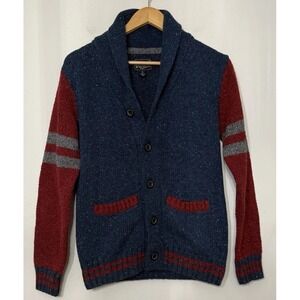 Retrofit Mens Shawl Collar Cardigan Sweater Button Up Chunky Small Color Block